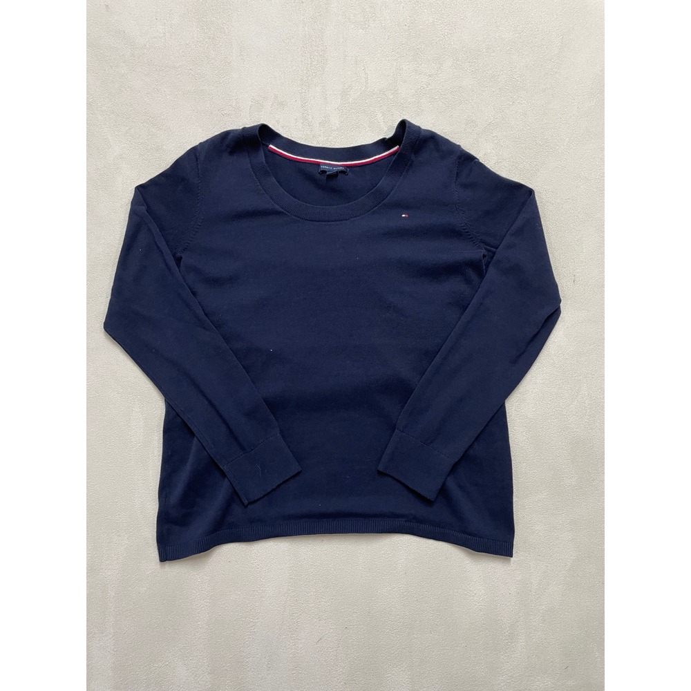 Tommy Hilfiger Mens Navy Blue 100% Cotton Scoop Neck Long Sleeve Sweater Small